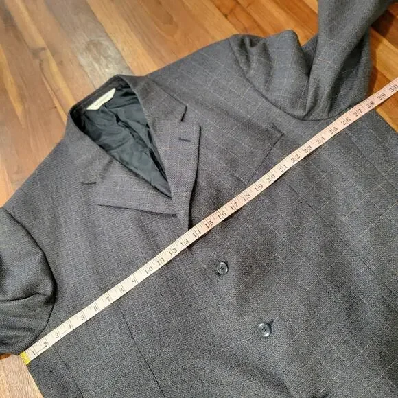 Pronto-Uomo Suit Jacket Blazer Silk Wool Gray Plaid Italy Lined Size 54 Long
